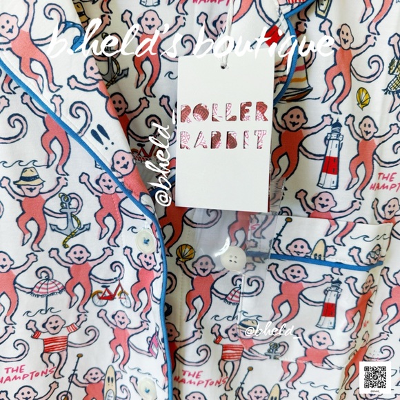 Roller Rabbit Hamptons Monkey Polo Pajamas in Pink Monkey Size S Brand New NWT - Picture 4 of 17